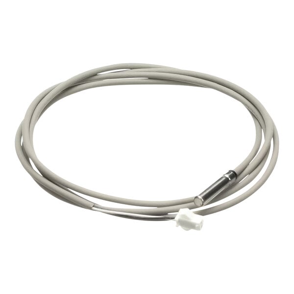 A coiled gray metal sensor cable with a white connector, used for Turbo Air Refrigeration equipment.