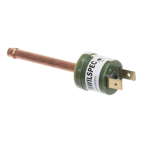 A high pressure switch for Ice-O-Matic equipment with a copper tube and electrical connectors.