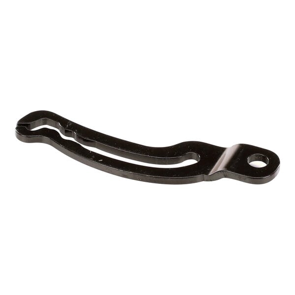 A black metal left-hand door hold open cam plate for Hussmann equipment.