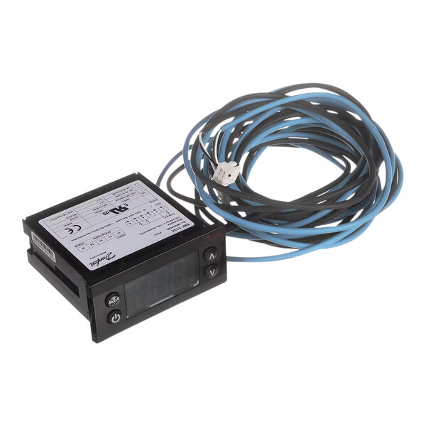 A digital temperature control unit with an attached sensor cable.