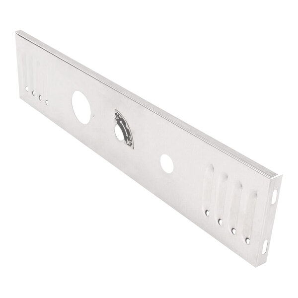 A metal control panel assembly for Blodgett equipment with various cutouts and slots.