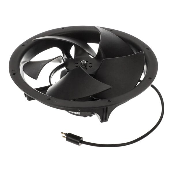A black 8-inch electric fan assembly with a power cord and plug.
