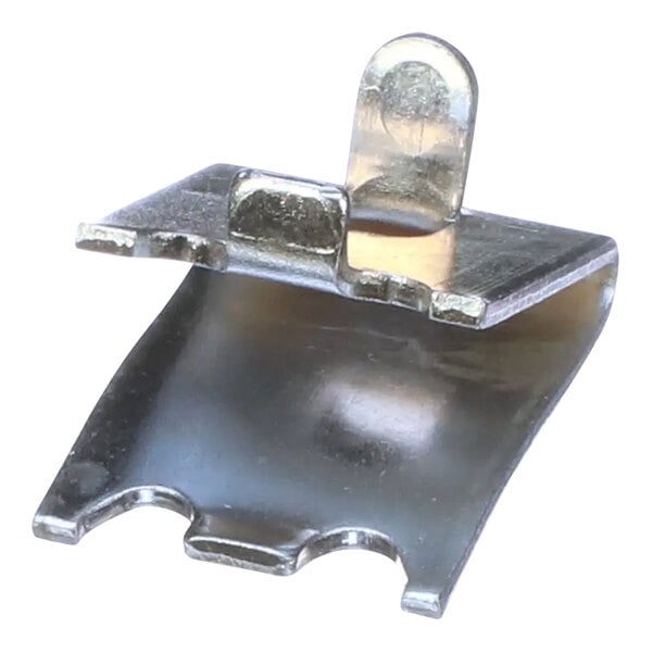 A metal Kasonized steel clip with a curved base and a raised tab.