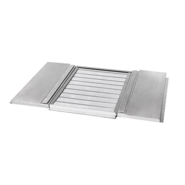 A three-piece metal deflector assembly for commercial kitchen equipment.