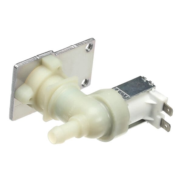A plastic and metal water inlet valve for an Ice-O-Matic ice machine.