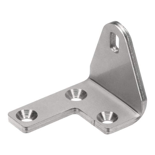 A metal L-shaped hinge bracket with four mounting holes, designed for use as a left-hand top door hinge.
