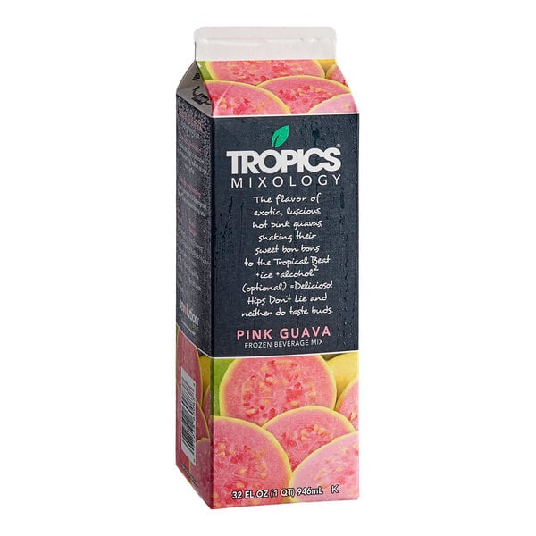 A 32 fl. oz. carton of Tropics Mixology Pink Guava Frozen Beverage Mix.