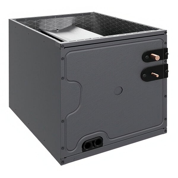 A Goodman 3 ton painted cased upflow/downflow aluminum evaporator coil for cooling systems.