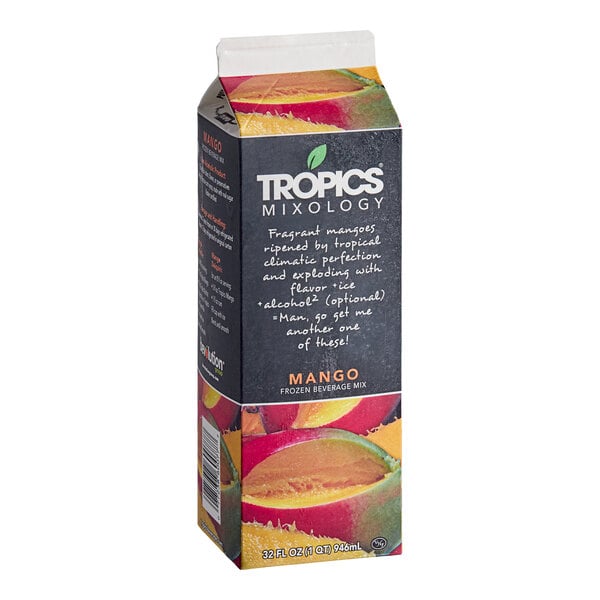 A 32 fl. oz. carton of Tropics Mixology Mango Frozen Beverage Mix.