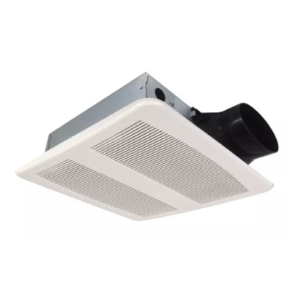 A white Canarm Ultra-Quiet Slimline bathroom exhaust fan with a vented grille and a side duct connection.