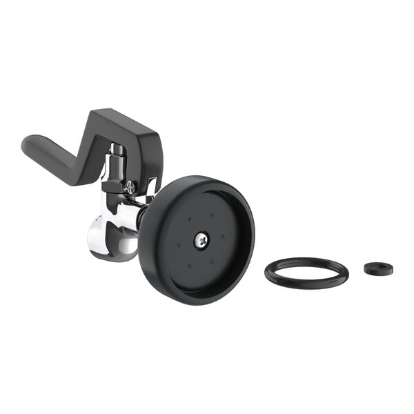 A Regency 1.15 GPM pre-rinse spray valve with a black handle and included washers.