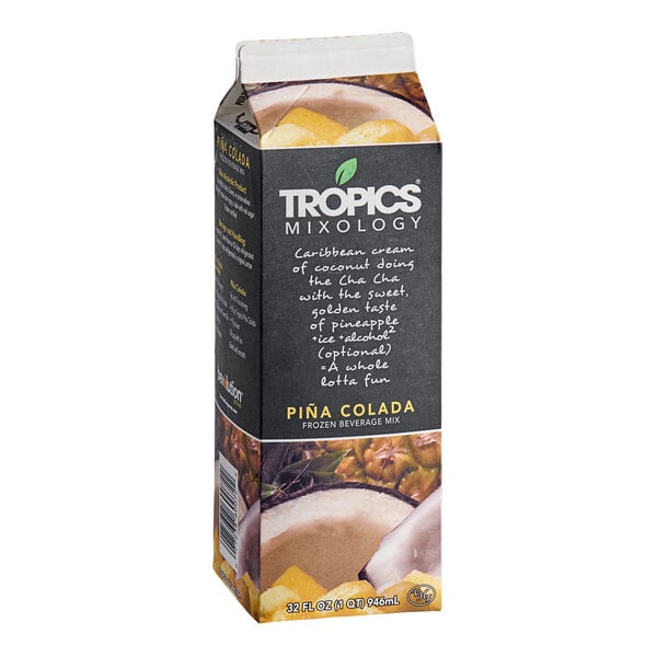A 32 fl. oz. carton of Tropics Mixology Piña Colada frozen beverage mix.