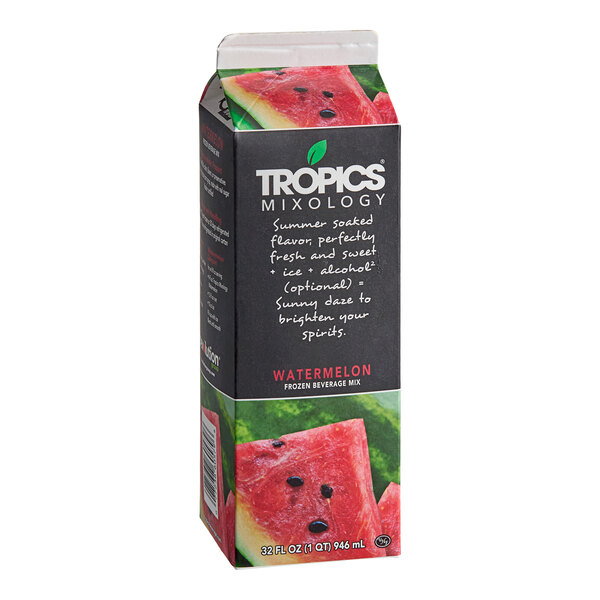 A 32 fl. oz. carton of Tropics Mixology Watermelon Frozen Beverage Mix.