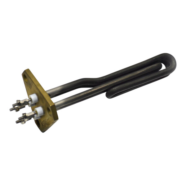 A metal heating element with a brass mounting plate and electrical connectors, designed for select Astra espresso machines.