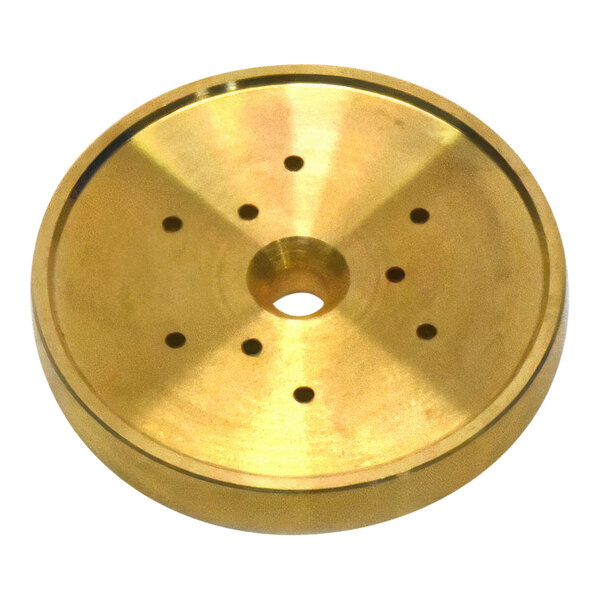 A round brass group diffuser with multiple small holes, designed for select Astra espresso machines.