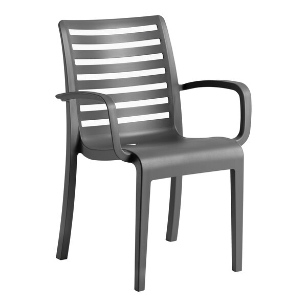 Grosfillex Astoria Charcoal Resin Stackable Outdoor Arm Chair