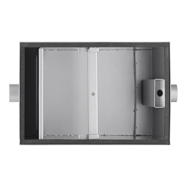 A rectangular metal grease trap with a 20 GPM capacity and 3-inch non-threaded connections.