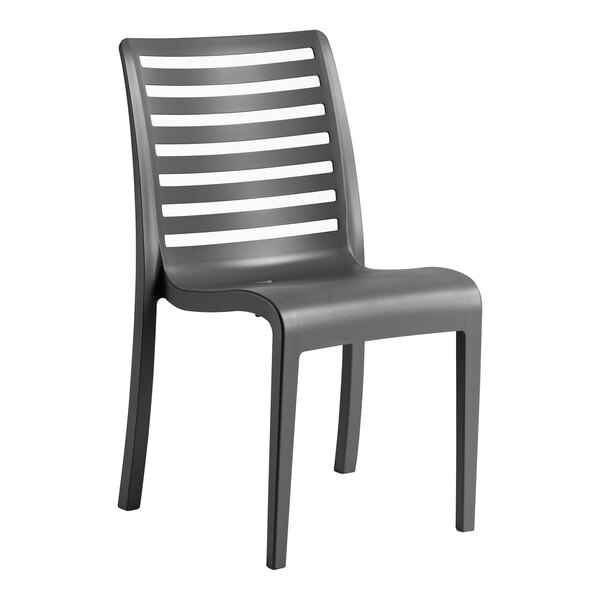 Grosfillex Astoria Charcoal Resin Stackable Outdoor Side Chair