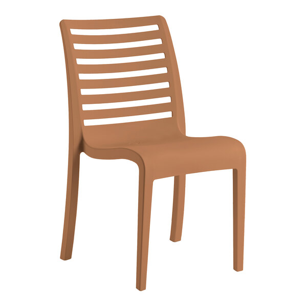 Grosfillex Astoria Teakwood Resin Stackable Outdoor Side Chair