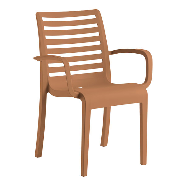 Grosfillex Astoria Teakwood Resin Stackable Outdoor Arm Chair