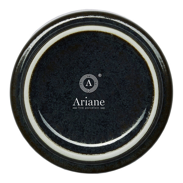 A black round embossed porcelain ramekin with the Ariane logo on the bottom.