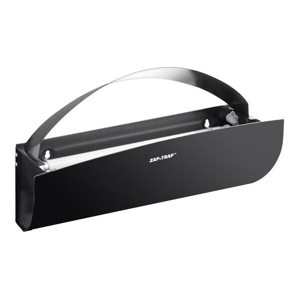 A black metal wall sconce LED insect light trap with a curved top handle, designed for indoor use.