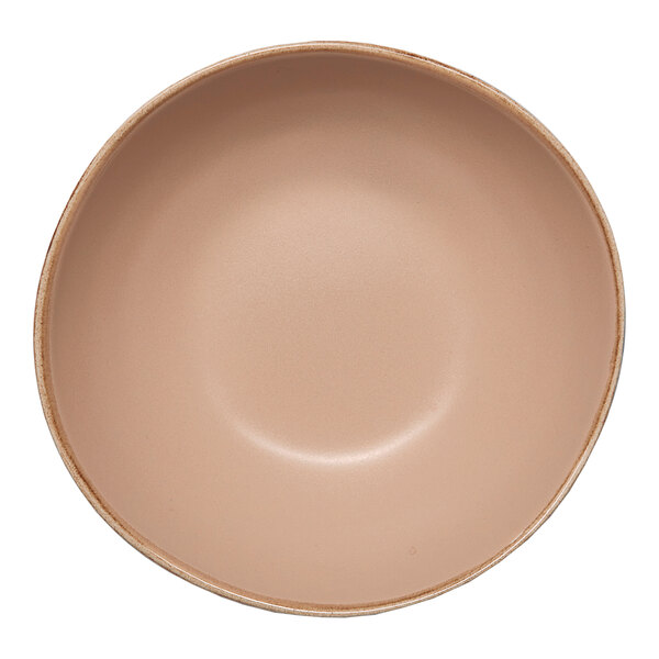 A brown round irregular porcelain bowl.