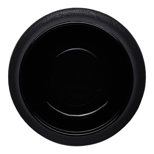 A black round porcelain coupe bowl.