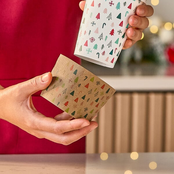 Choice 10-24 oz. Modern Christmas Print Coffee Cup Sleeve / Jacket / Collar - 1,200/Case