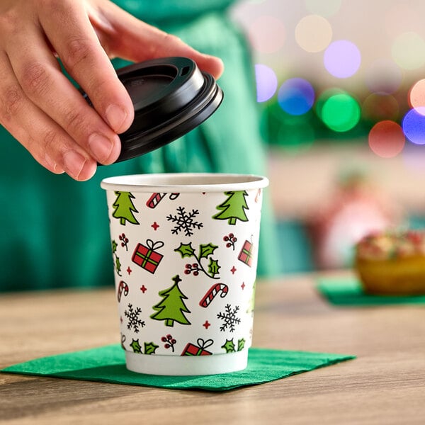 Choice 8 oz. Christmas Print Double Wall Paper Hot Cup - 500/Case