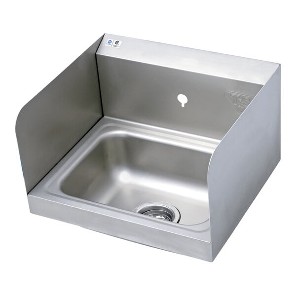 T&S HS-1715-1W-S 17 3/8" x 15 1/4" Wall-Mounted Hand Sink with Single Faucet Hole and Side Splashes