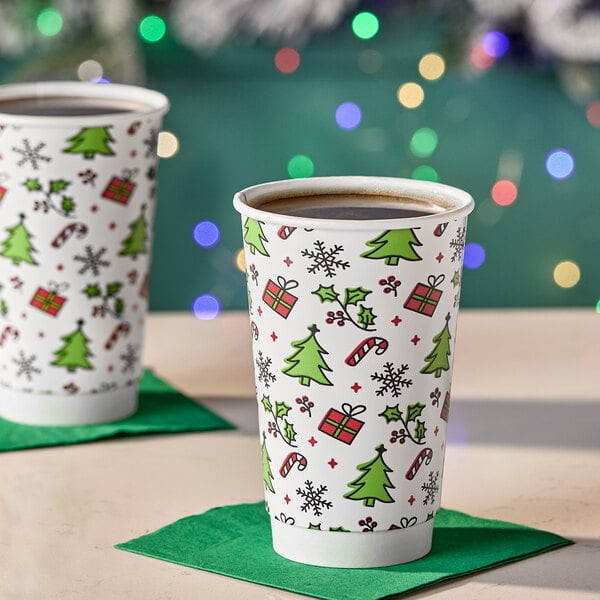 Choice 16 oz. Christmas Print Double Wall Paper Hot Cup - 500/Case