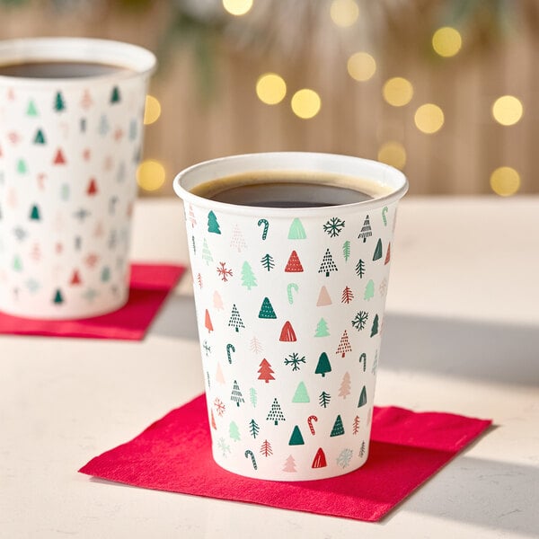 Choice 12 oz. Modern Christmas Print Single Wall Paper Hot Cup - 1,000/Case