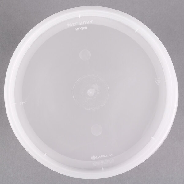 A white plastic Newspring deli container with a translucent lid.
