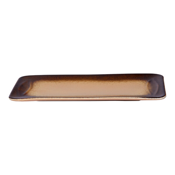 A brown rectangular wide rim porcelain platter.