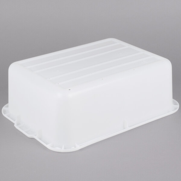 A white Tablecraft plastic freezer safe drain box.