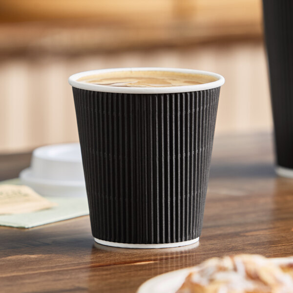 Choice 10 oz. Black Double Wall Ripple Paper Hot Cup - 500/Case