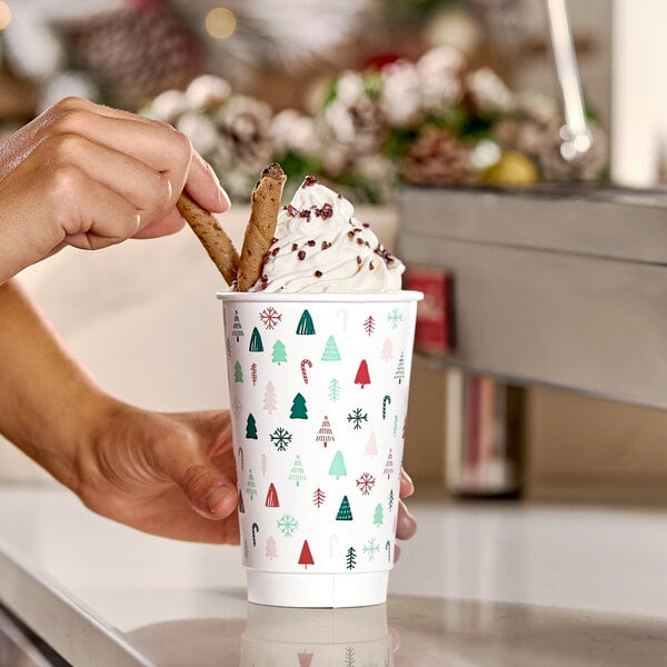 Choice 16 oz. Modern Christmas Print Double Wall Paper Hot Cup - 500/Case