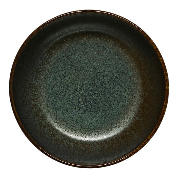 A black round embossed porcelain coupe bowl.