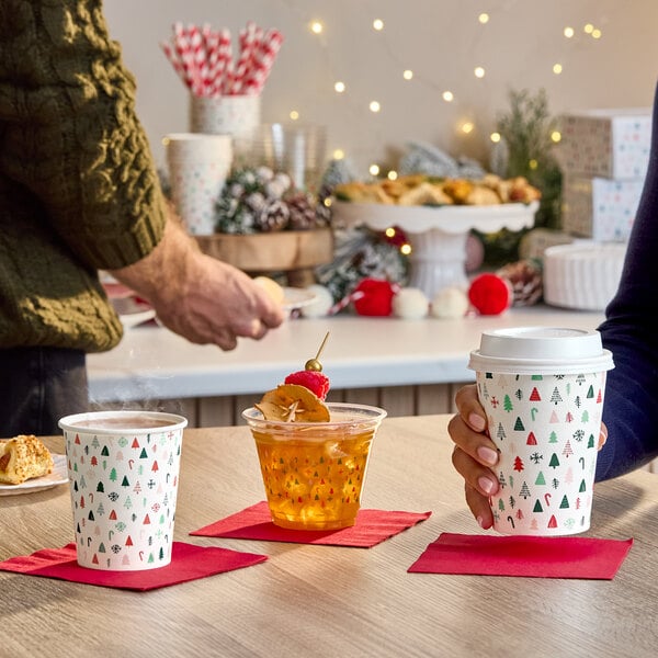 Choice 8 oz. Modern Christmas Print Single Wall Paper Hot Cup - 1,000/Case