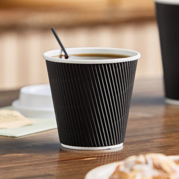 Choice 8 oz. Squat Black Double Wall Ripple Paper Hot Cup - 500/Case