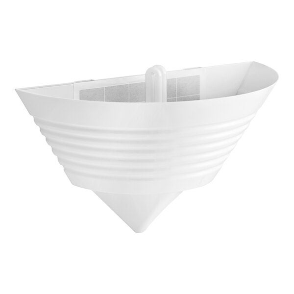 A white polystyrene wall sconce LED insect light trap with a ribbed design and glue boards for trapping insects.
