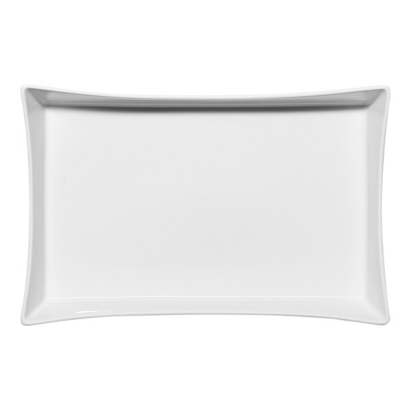 A rectangular ivory porcelain platter with raised rims.