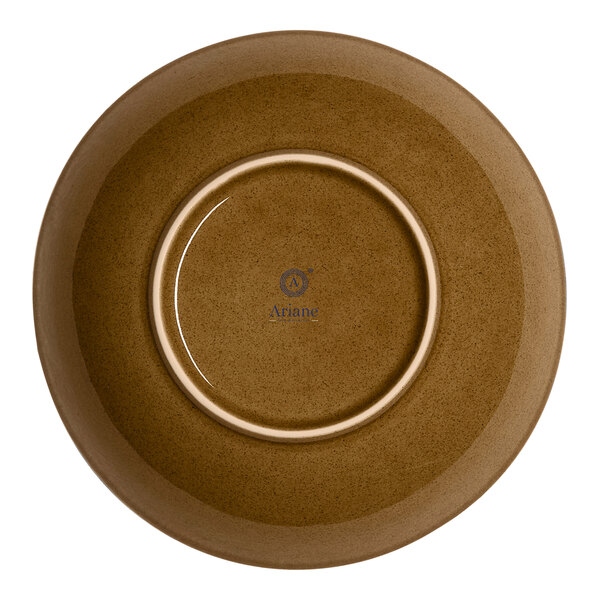 A brown round porcelain coupe deep plate.