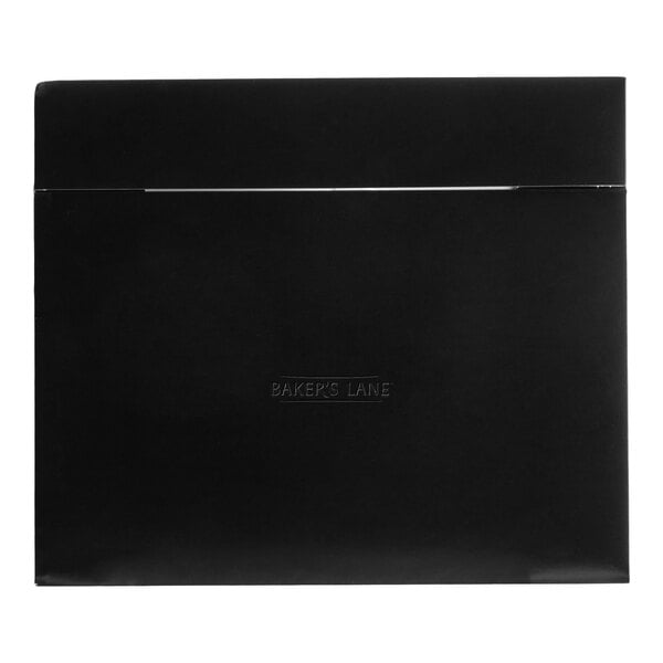 A black auto-popup bakery box measuring 12 by 8 by 2 1/4 inches.