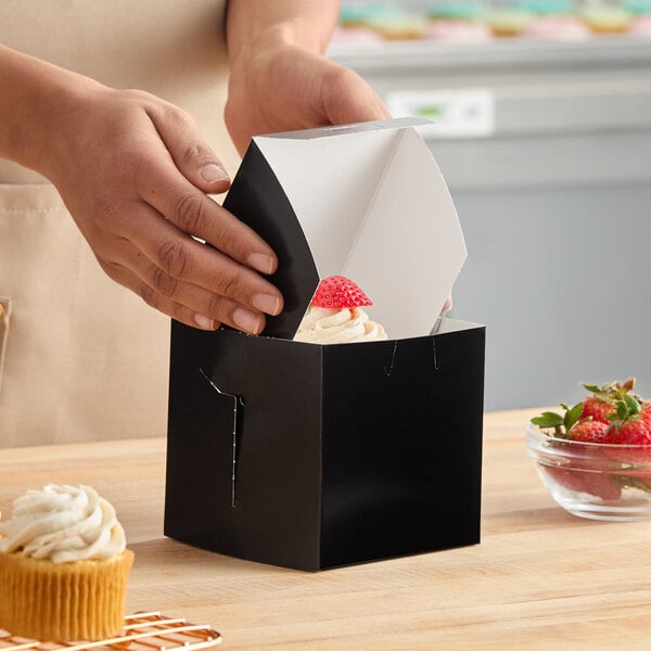 Baker's Lane 4" x 4" x 4" Black Cupcake / Bakery Box - 100/Bundle