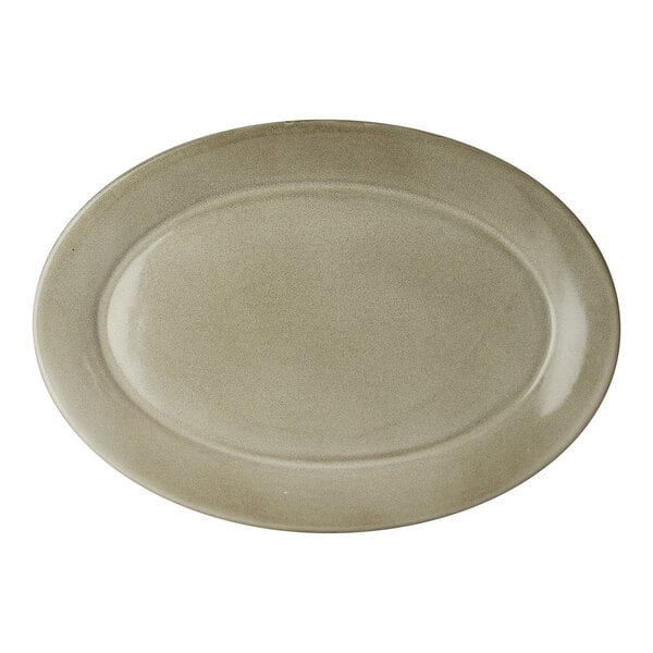 An oval-shaped, beige porcelain platter.