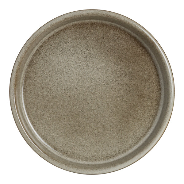 A round, 6 1/2 inch porcelain serving tray with a neutral, earthy finish.
