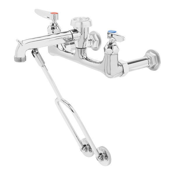 A T&S polished chrome wall mount service sink faucet.