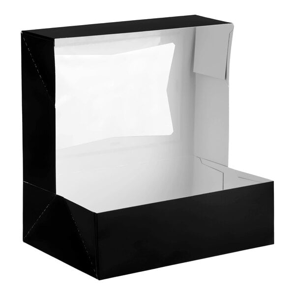 Baker's Lane 8" x 5 3/4" x 2 1/2" Black Auto-Popup Window Cookie / Bakery Box - 100/Bundle